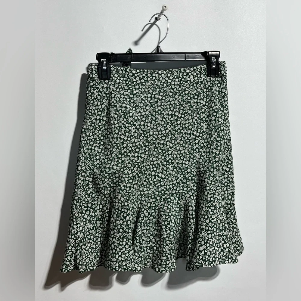 VERONICA BEARD Kaia Ruffle Women’s Floral Mini Skirt 100% Silk In Green Size‎ 0